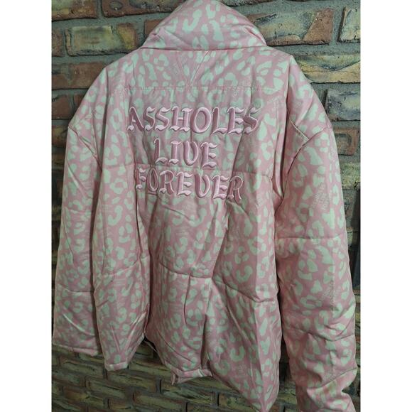 A$$ HOLES LIVE FOREVER Pink Puffer Jacket Size XL UNISEX - Picture 3 of 7